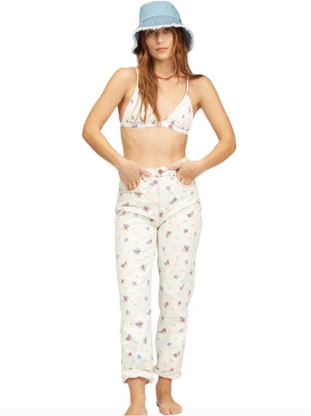 Wrangler X Billabong Collab, She’s Cheeky Floral White Denim Jeans Women’s Sz 31 - Picture 4 of 14